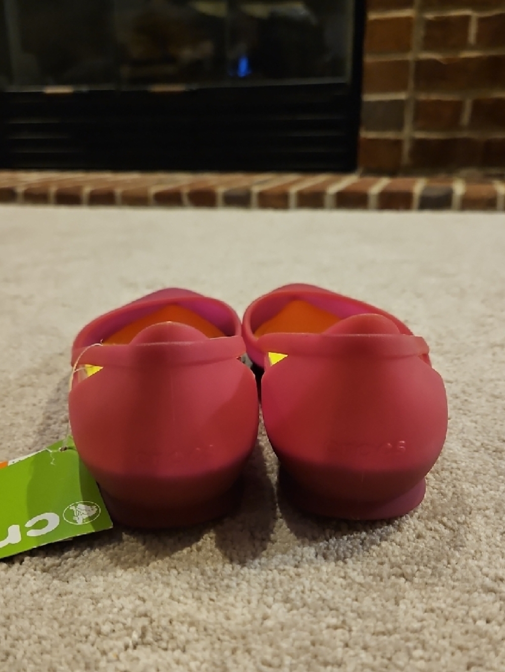CROCS Women's Dark Pink Pointed-Toe Flats with Yellow Insole - Picture 4 of 10